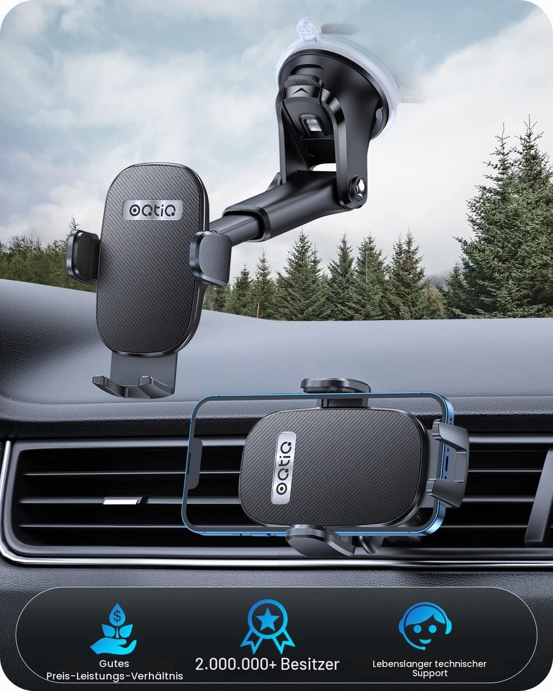 OQTIQ Handyhalterung Auto Saugnapf, Handyhalter Scheibe, 360° Drehbar Car Phone Holder Mount für Win