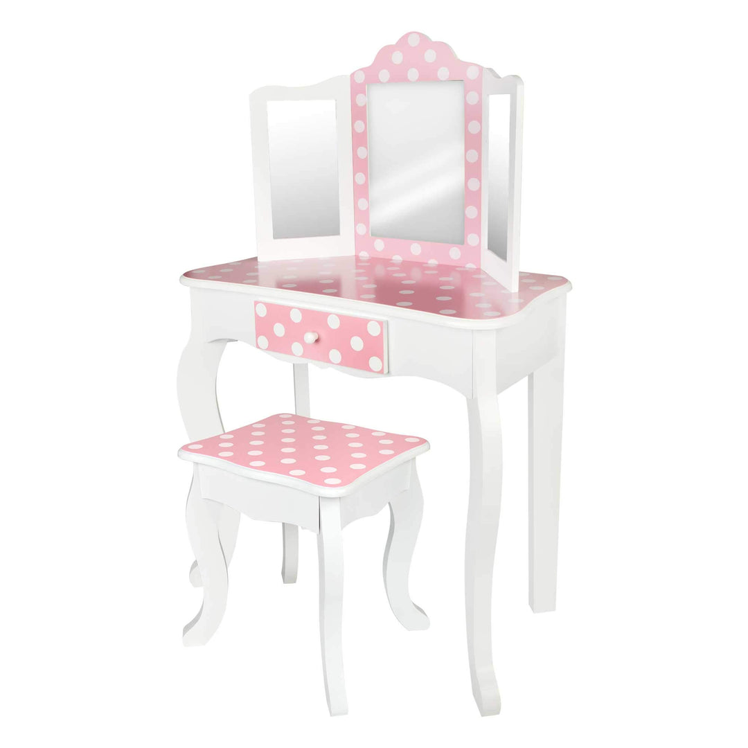 Teamson 85388, Schminktisch aus Holz, mit Hocker und Spiegel, für Mädchen mit Schublade, Lernspielze