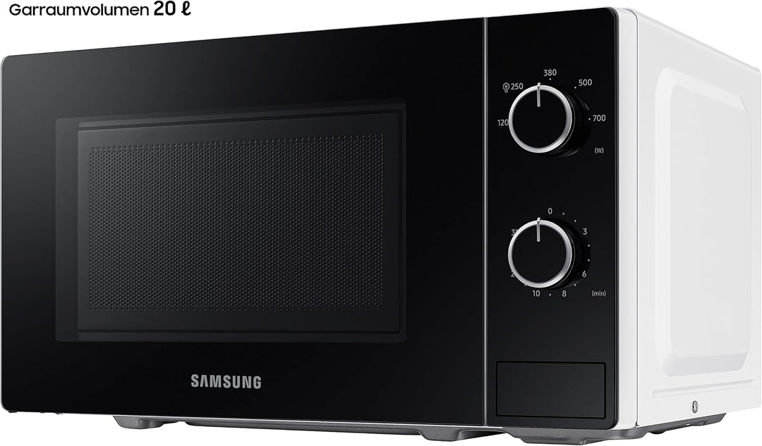 Samsung Solo-Mikrowelle, 700 W, Epoxy-Garraum mit 20 l Volumen, 5 Leistungsstufen, Defrost, Weiss/Sc