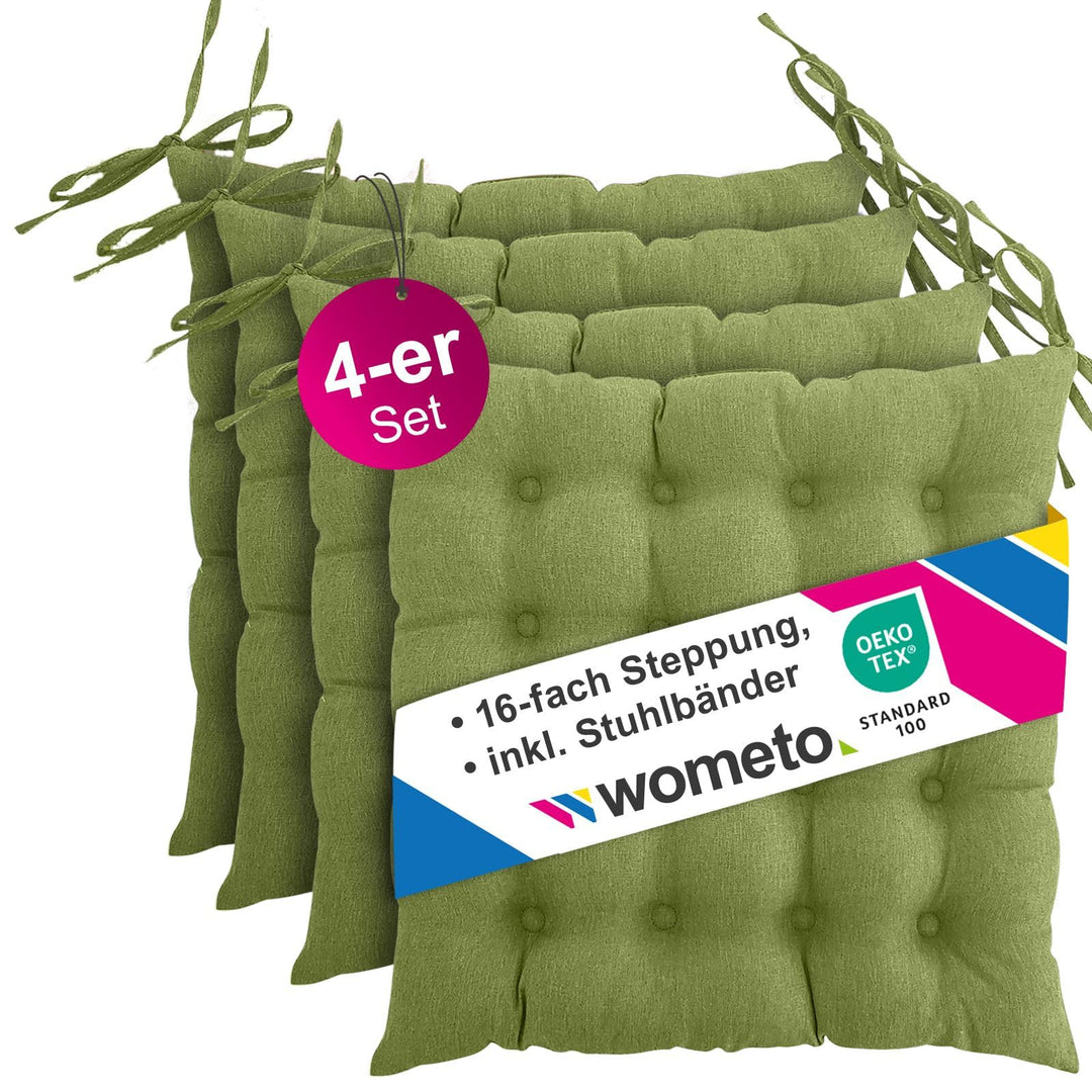 wometo 4er Set Sitzkissen Stuhl40x40 - grün grasgrün Sitzauflage Auflage Polster Stuhlkissen Sitzpol