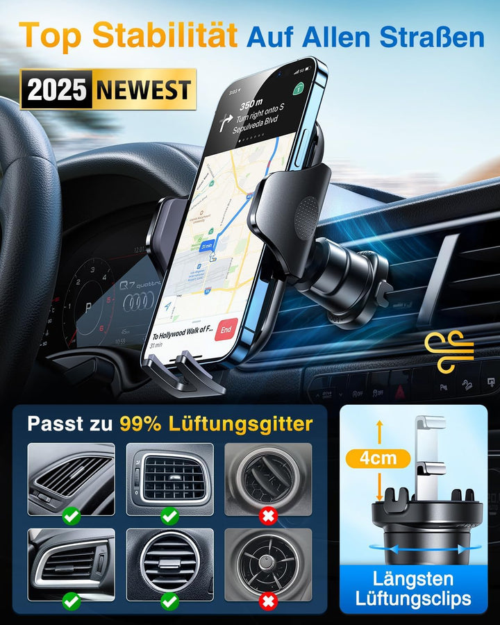 VANMASS Handyhalterung Auto Lüftung [2022 Upgrade Bombenfest Lüftungshaken] 360°Drehbar 100% Silikon