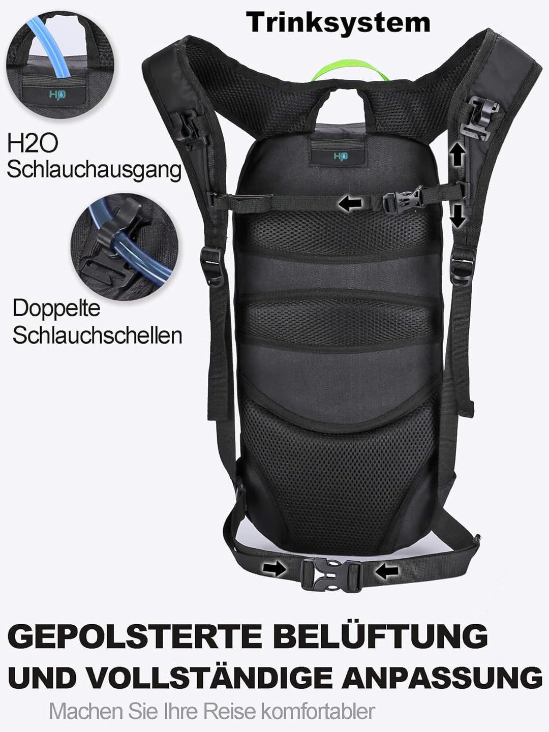 Fahrradrucksack Trinkrucksack 6L Klein Rucksack mit Trinkblase 2L, Ultraleicht Bike Rucksack Skiruck