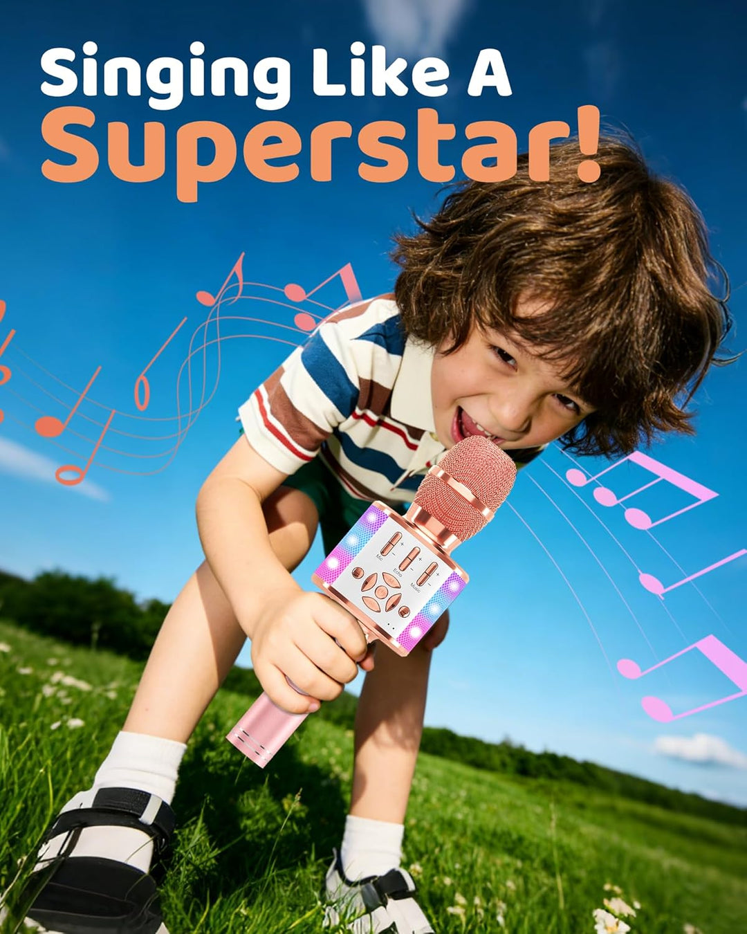 BONAOK Karaoke Mikrofon Bluetooth, 4 in 1 Drahtlos Karaoke Mikrofone,Tragbare LED Kinder Karaoke Mik