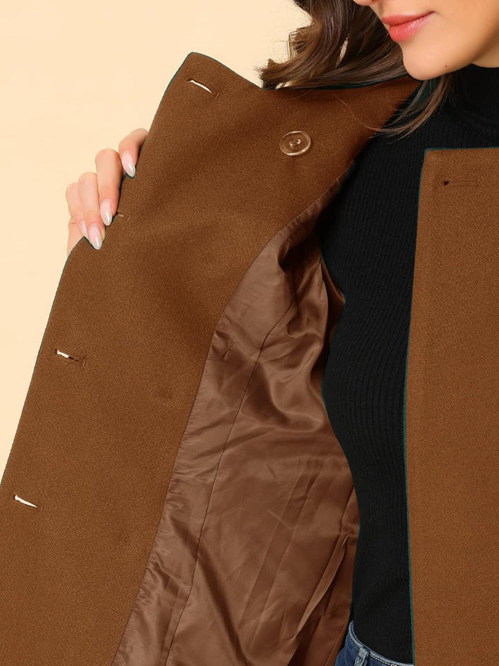 Allegra K Damen Coat Langarm Bubikragen Zweireiher Taschen Winter Trenchcoat Mantel S Dunkelbraun, S