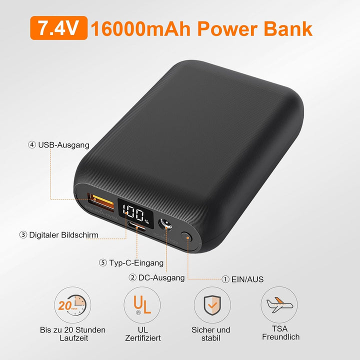 Heizweste Herren mit Powerbank 16000mAh 7,4V Enthalten, Hilpert Beheizte Weste, Wärmeweste mit Akku