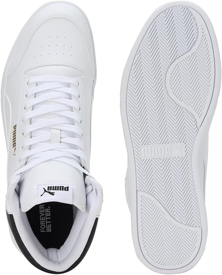 PUMA Unisex Shuffle Mid Sneaker 38.5 EU Puma White Puma White Puma Black Puma Team Gold, 38.5 EU Pum