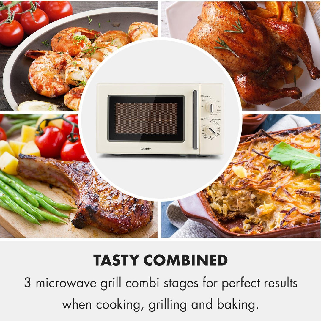 Klarstein Caroline Mikrowelle - Mikrowellen-Grill-Kombigerät, 2-in-1 Mikrowelle Grillfunktion, 20 Li