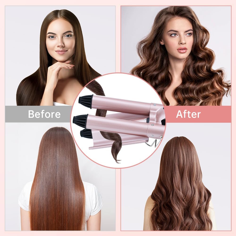 Aischens 3 Fässer Welleneisen 25mm, Lockenstab mit 3 Stangen mit 4 Einstellbaren Temperaturen, Welle