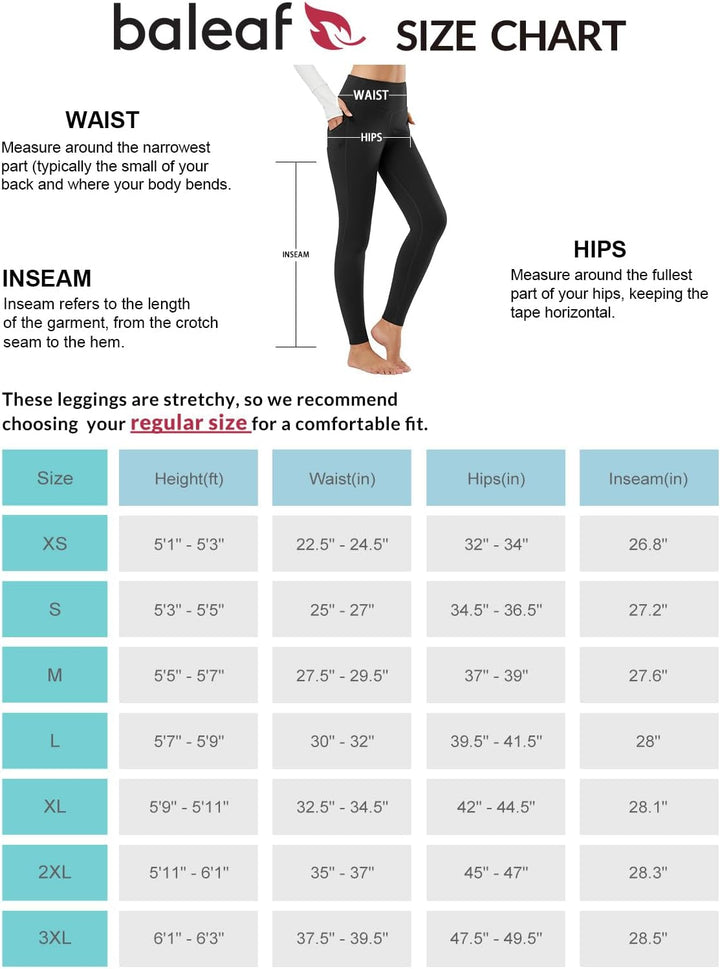 baleaf Damen-Thermo-Leggings mit Taschen Fleece gefüttert Yoga-Hosen Winter Warm High Waisted Trouse