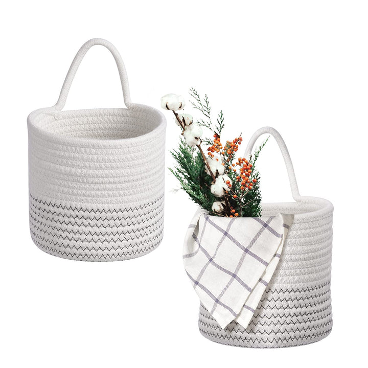 Hivexagon 2er Pack Hanging Woven Rope Aufbewahrungskörbe mit Griff - Wandkörbe 6 x 5,5 Zoll runde Be