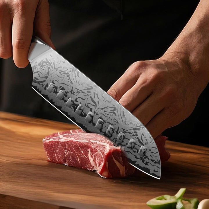 SHAN ZU Damast Santokumesser, 18cm Japanisches Küchenmesser aus SG2-Pulverstahl, Handgeschmiedetes P