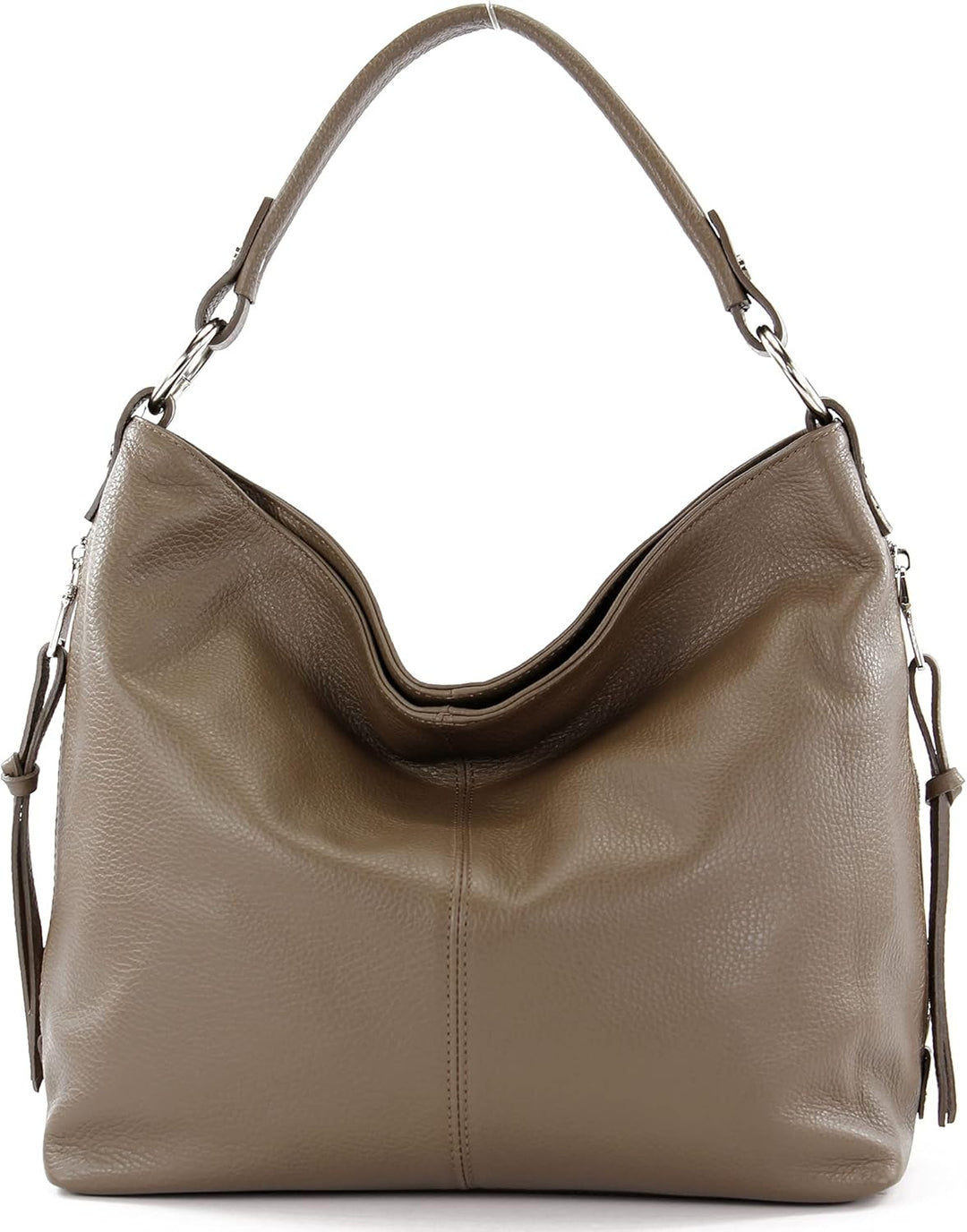 modamoda de Damen Schultertasche, Leder T160 Taupe, Taupe