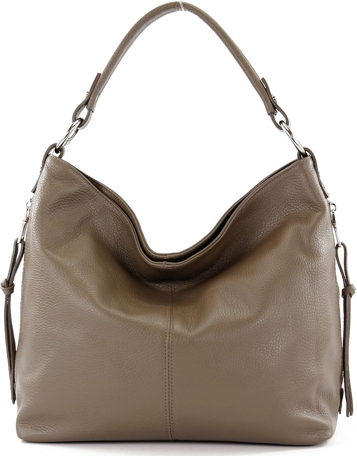 modamoda de Damen Schultertasche, Leder T160 Taupe, Taupe