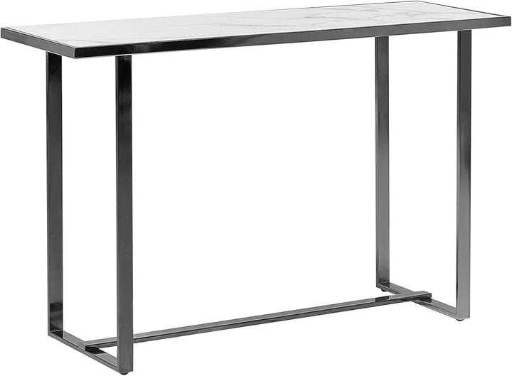 Schmaler Konsolentisch mit Marmor Optik weiss Metallgestell silber Glamour Plano