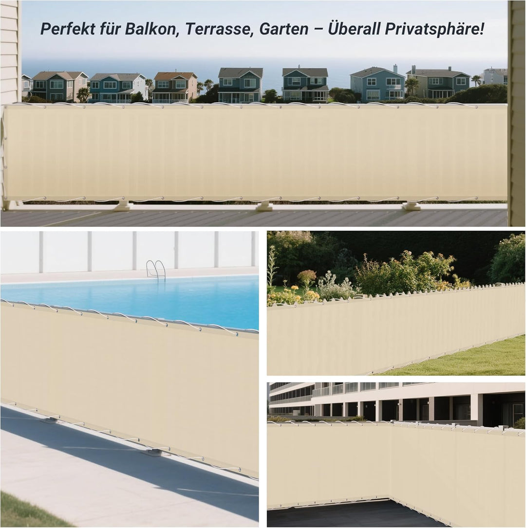 Balkon Sichtschutz 90x500cm, Blickdicht &amp; wetterfest – Balkonabdeckung und Windschutz mit Ösen und K