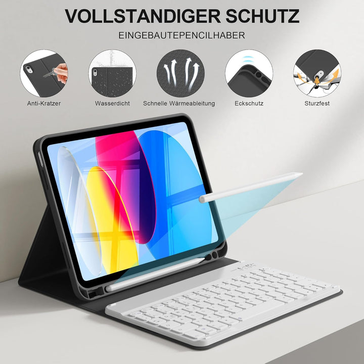 Hülle mit Tastatur für iPad A16 11. Generation 2025, für iPad 10. Generation 2022 10,9 Zoll, Bluetoo