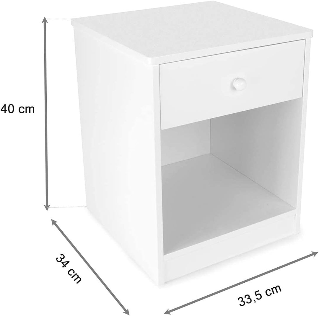 Leomark Nachttisch aus Holz - White Classic - Nachtschränkchen mit Schublade, Nachtschrank für Kinde