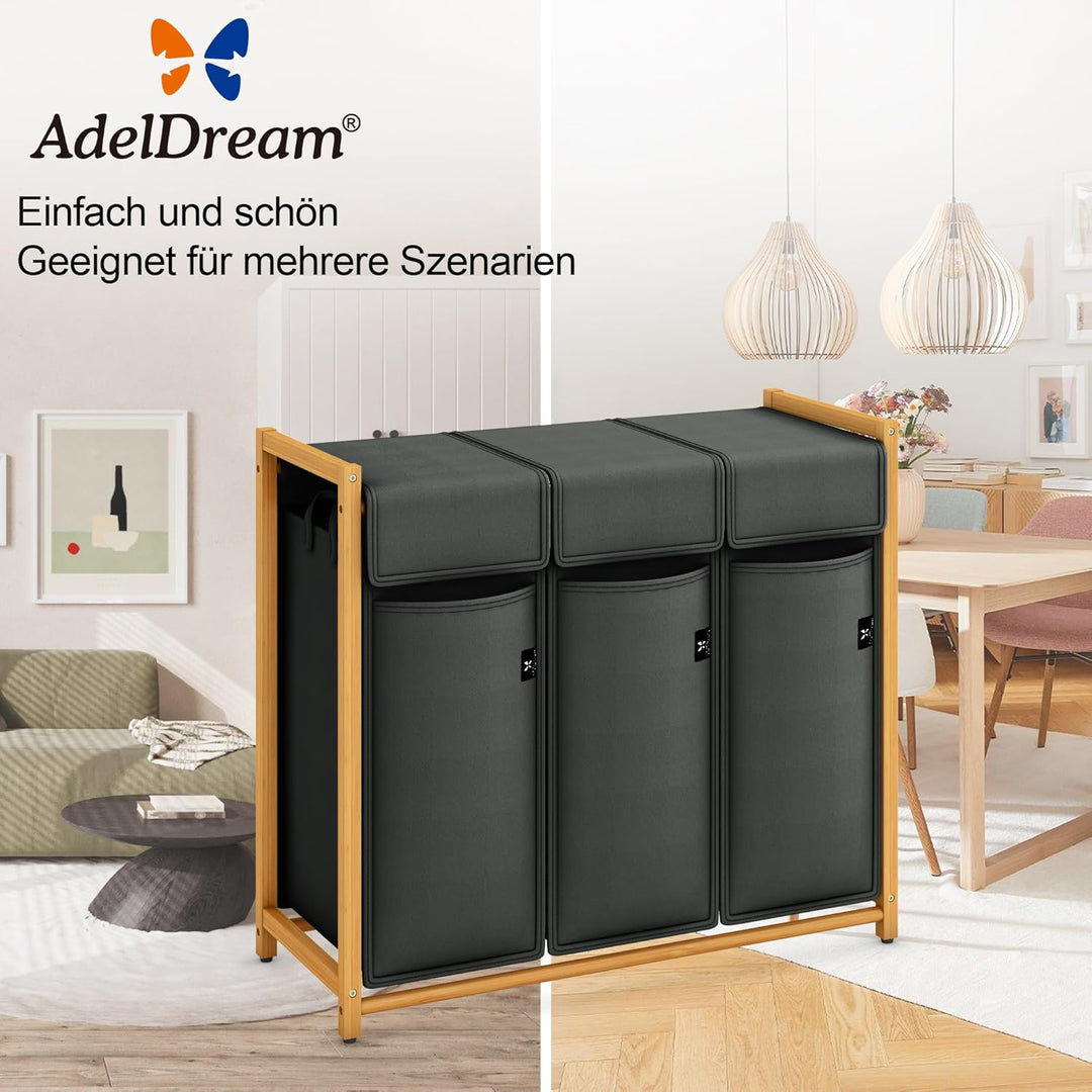 ADEL DREAM 150L 3 Fächer Pfandflaschen Bambusbehälter Behälter für leere Flaschen Aufbewahrungsbehäl