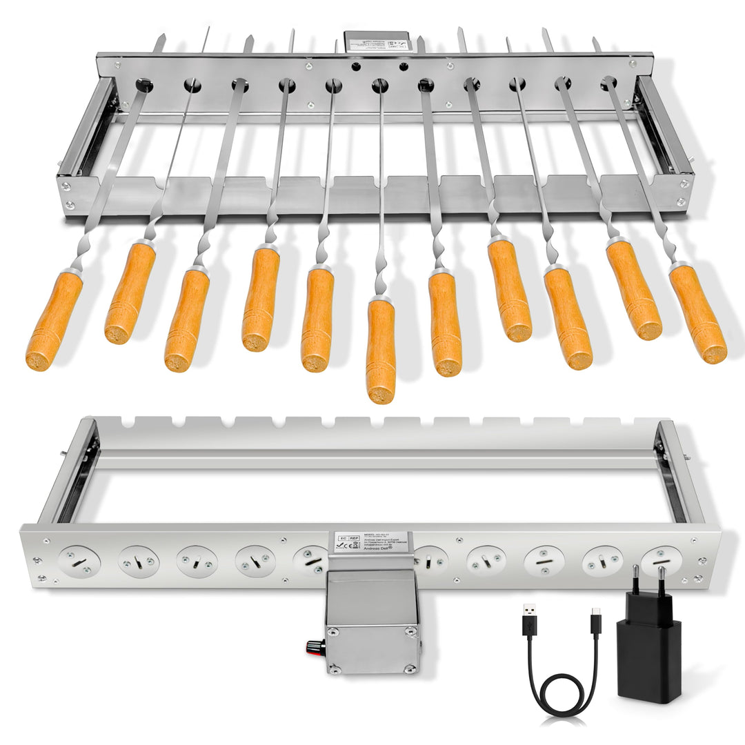 Elektrischer Spiessdreher BBQ Rotisserie Set mit regulierbaren Motor – Edelstahl Grillaufsatz für Ga