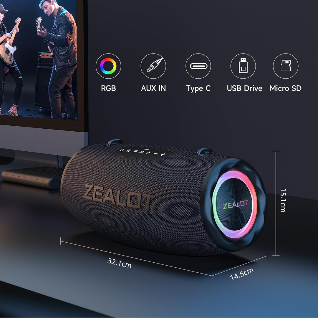 ZEALOT Bluetooth Lautsprecher,Musikbox Bluetooth Box für Draussen,80W Stereo Sound,BassUp, 16000mAH