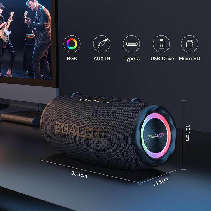ZEALOT Bluetooth Lautsprecher,Musikbox Bluetooth Box für Draussen,80W Stereo Sound,BassUp, 16000mAH