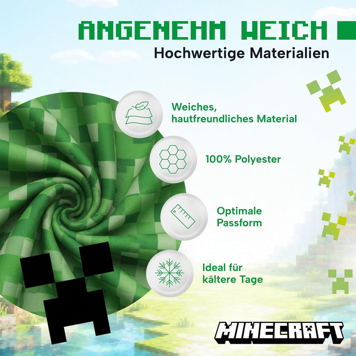 Minecraft Onesie Creeper Fleece Jumpsuit Sleepsuit Gamer Geschenk Schlafoverall mit Kapuze für Junge