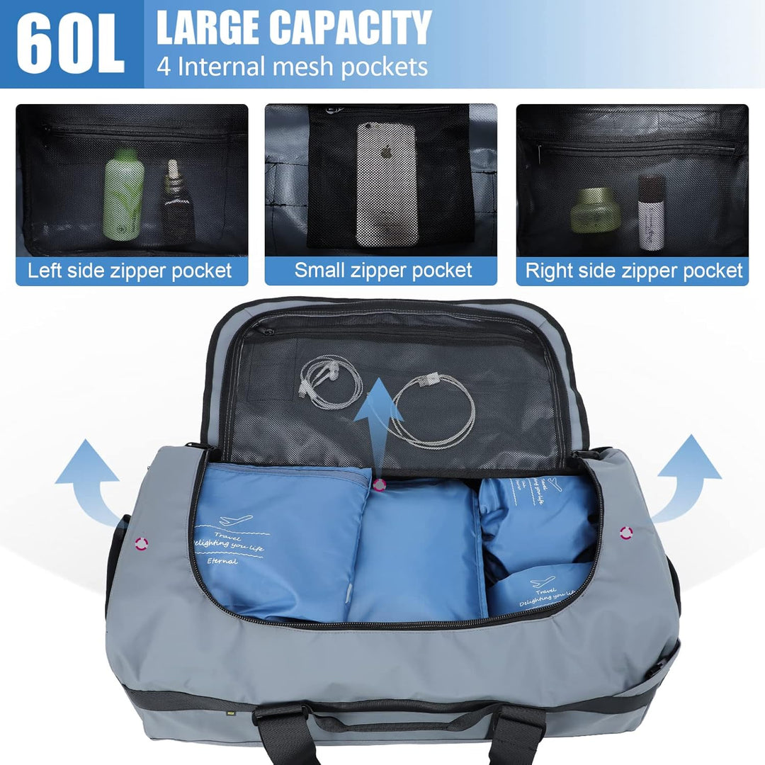 MIER Sporttasche Herren Wasserresistente Reisetasche 60L gross Heavy Duty Convertible Sportrucksack