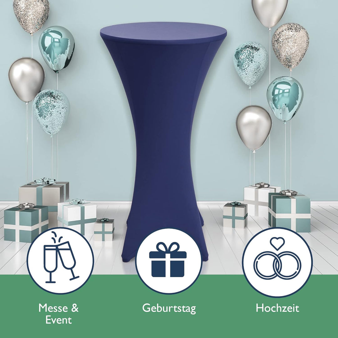 Beautissu 2er Set Stretch Stehtisch Husse Blau Ø 70-75 cm Stella – Verstärkung im Fussbereich & 40°C
