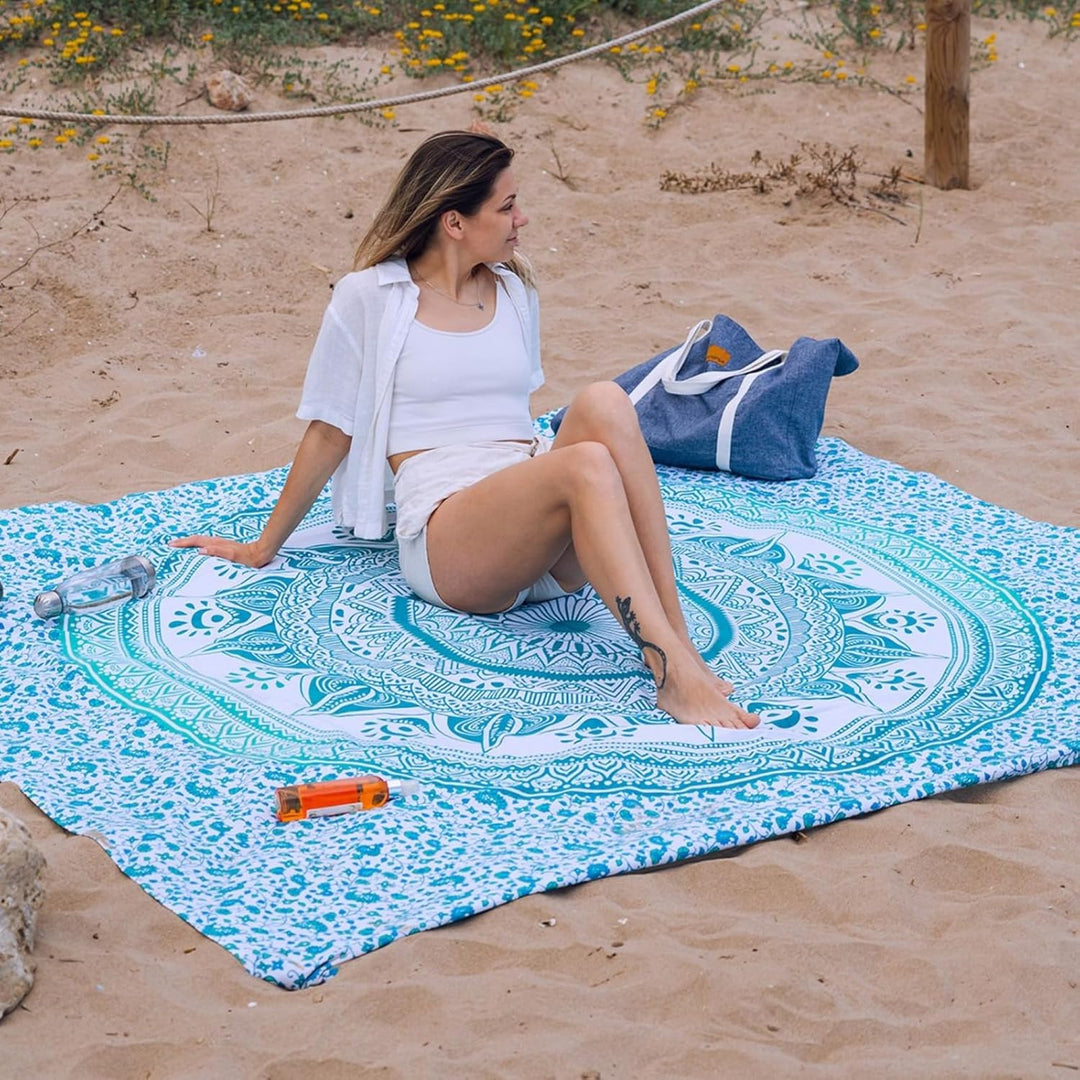 MOMOMUS Grosses Strandtuch XXL Sandfrei - Mit Mandala-Motiv - Ideal als Pareo, Strandtuch Gross Sand