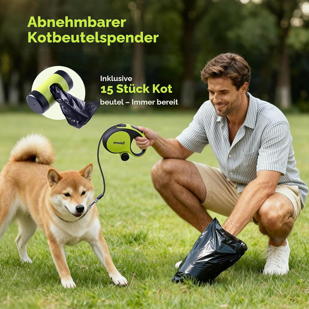 Pecute Hundeleine 5m, Verbesserte Kausichere Rollleine für Hunde, EIN-Knopf-Steuerung &amp; Verwicklungs