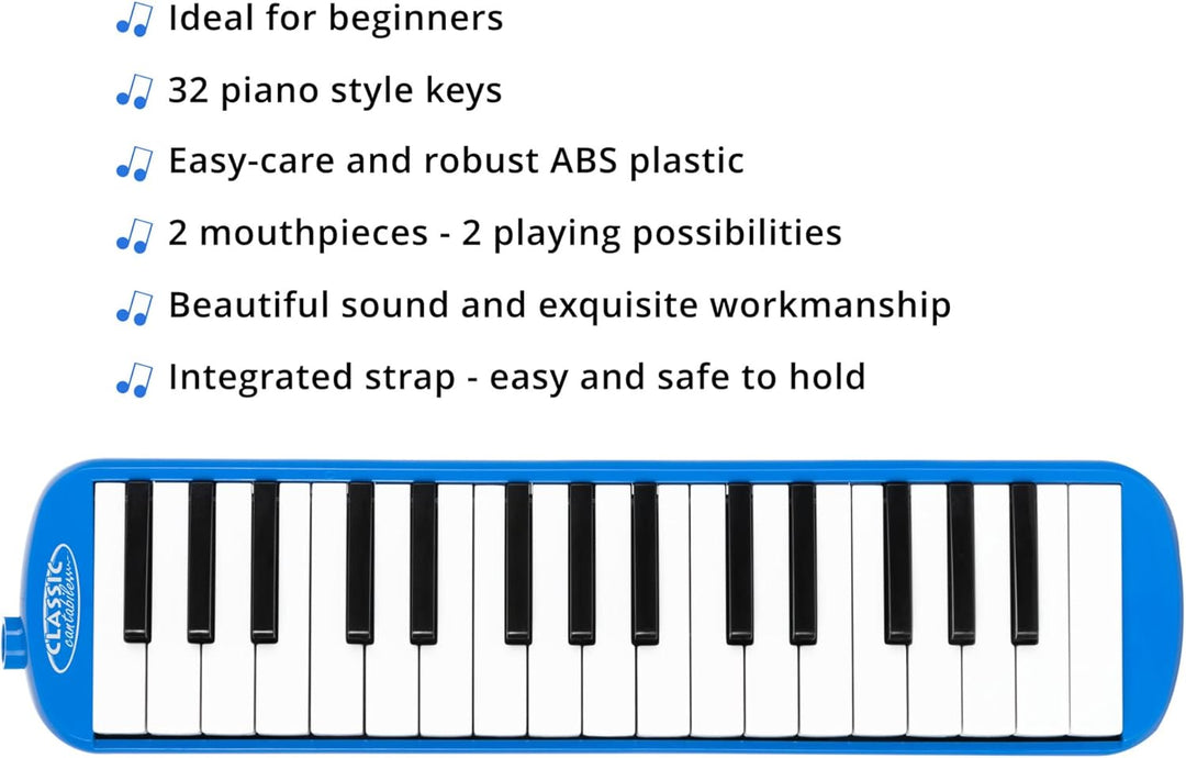Classic Cantabile FML-32 BU Melodica - Blasharmonika mit 32 Tasten - Tonumfang: f - c³ - Booklet mit