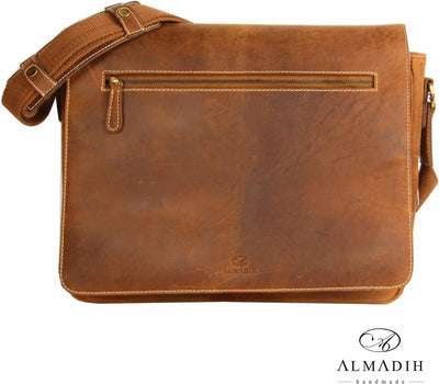 ALMADIH XL echt Leder Messenger 17" Laptop-Fach braun Vintage M28 Laptoptasche Aktentasche viele Fäc