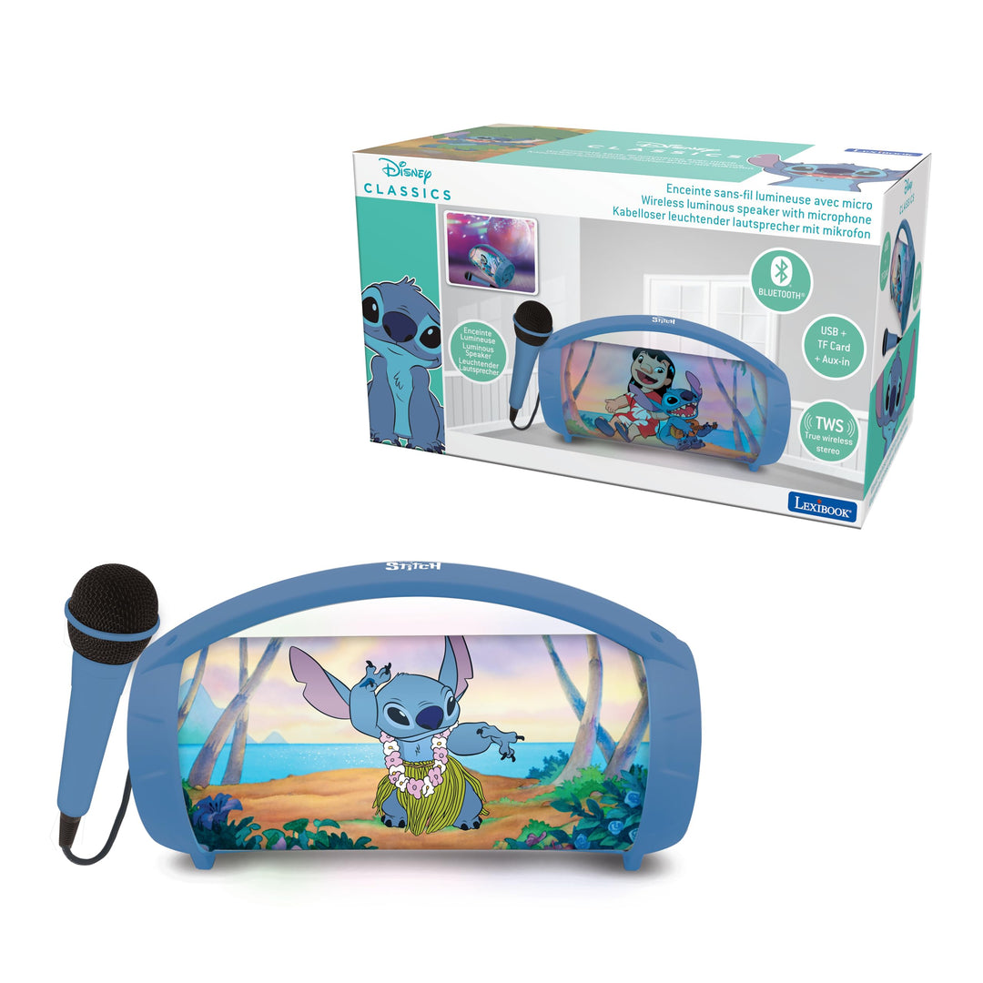 Lexibook, Disney Stitch, Kabelloser Lichtlautsprecher mit Mikrofon, Stereosound, Karaoke-Funktion, U