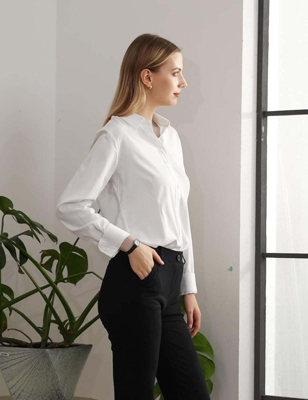Tapata Frauen Klassische Button-Down Bluse Formelle Arbeit Kleid Fitted Shirts Kragen Langarm Busine