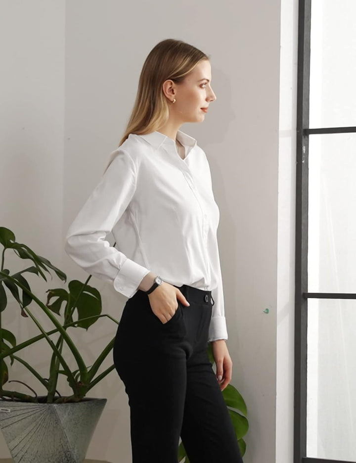 Tapata Frauen Klassische Button-Down Bluse Formelle Arbeit Kleid Fitted Shirts Kragen Langarm Busine