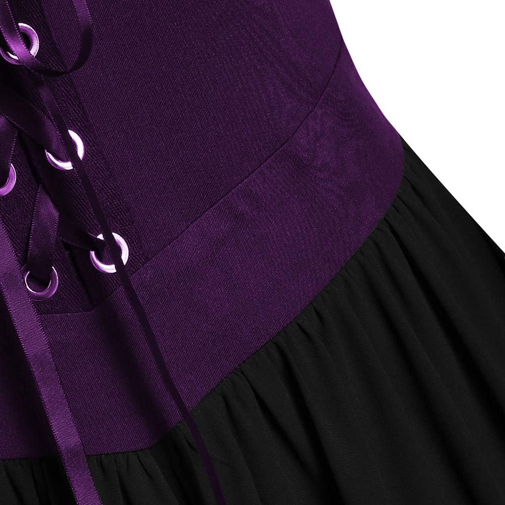 CHARMMA Gothic Halloween Kleid Kostüm Damen,Übergrösse A-Linie Schnüren Maxi Kleider mit Schmetterli