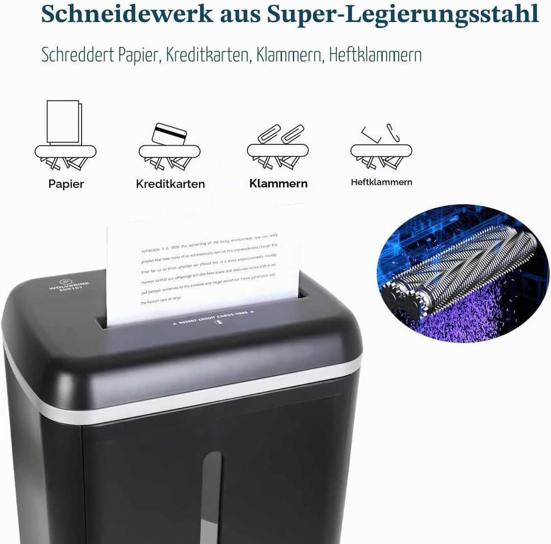 WOLVERINE 8-Blatt-P5-Hochsicherheits-Aktenvernichter，Super-Mikroschnitt für schweres Papier und Kred