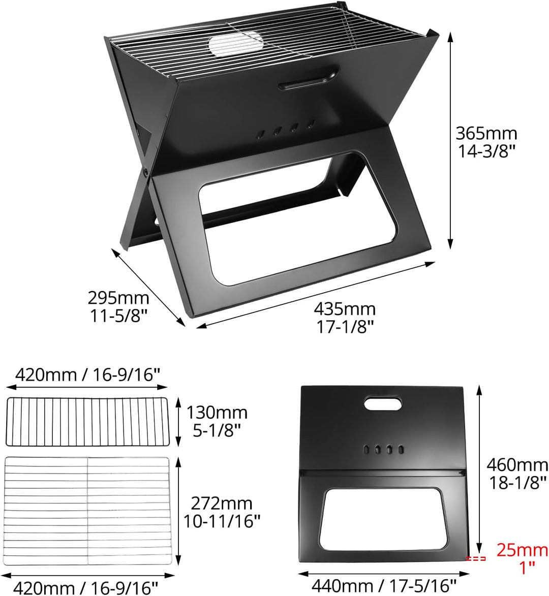 QWORK® Klappgrill, Faltgrill, Hitzebeständiger Laptopgrill, für Camping, Reise