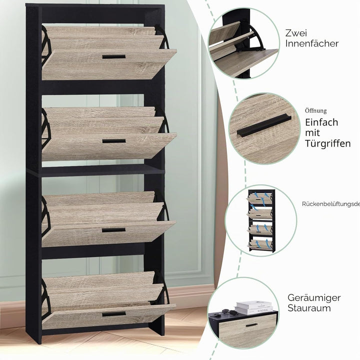 CASABEL Schuhschrank für 24 Paar – Schrank mit grossem Fassungsvermögen für Eingangsbereich, Flur –