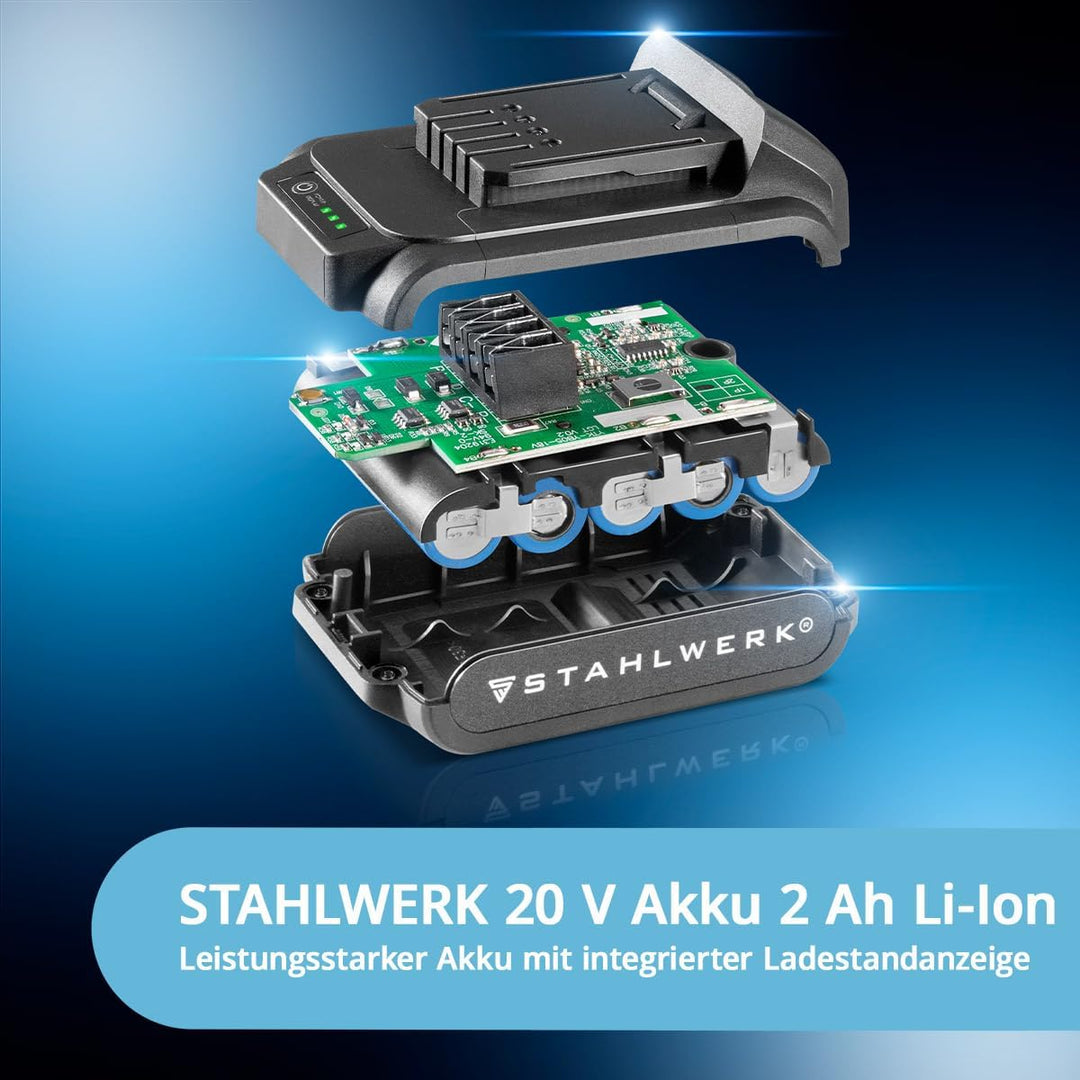 STAHLWERK Mini-Akku-Winkelschleifer MAW-20 ST – 2 Ah Akku,leistungsstarker Handwinkelschleifer zum S