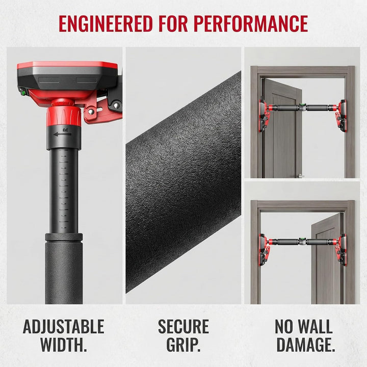 No-Drill Heavy-Duty Pull-Up Bar, Adjustable 96–145 cm for Hallways, Comes with 2 Pull Rings, Home Up