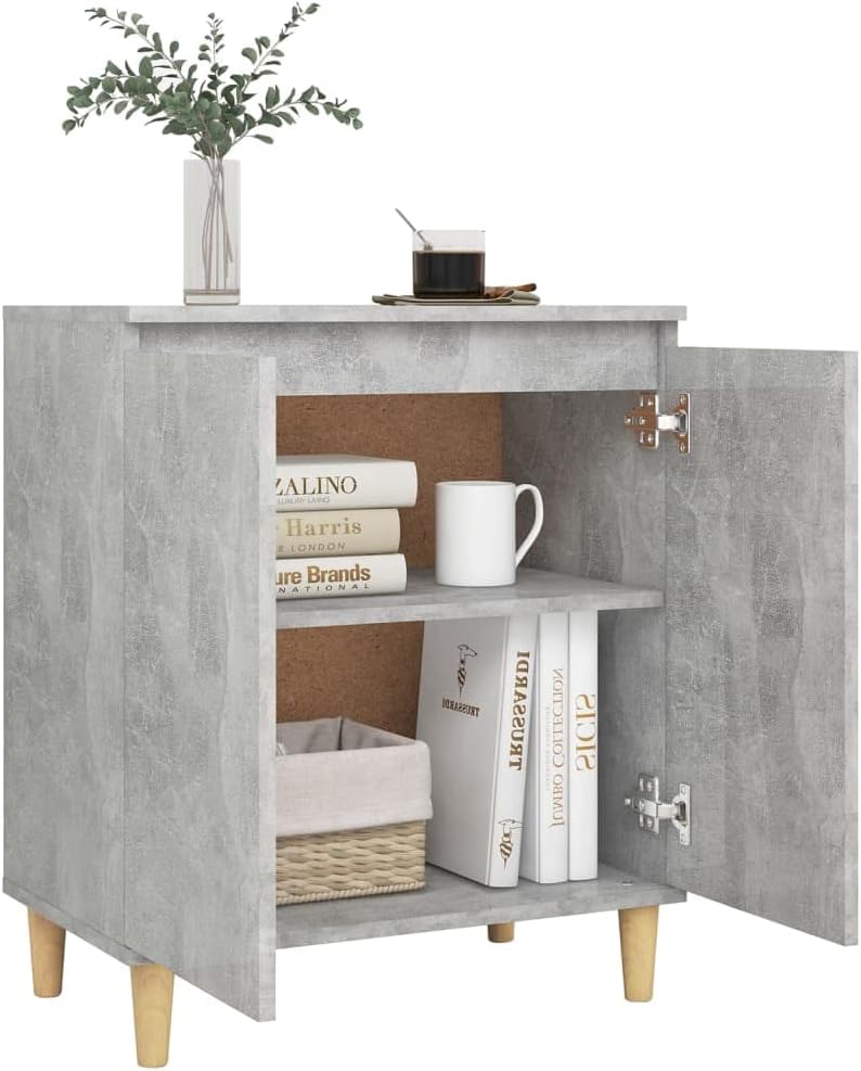 WIFESE Sideboard mit Massivholz-Beinen Betongrau 60x35x70 cmKomodenschrank KüChenschrank Komode Schr