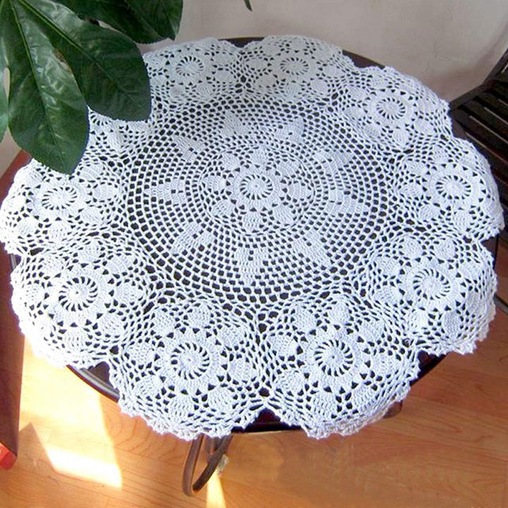 Damanni Tischdecke, handgefertigt, Baumwolle, Häkelspitze, rund, 68 cm, Weiss 27 Inch Weiss/Opulente