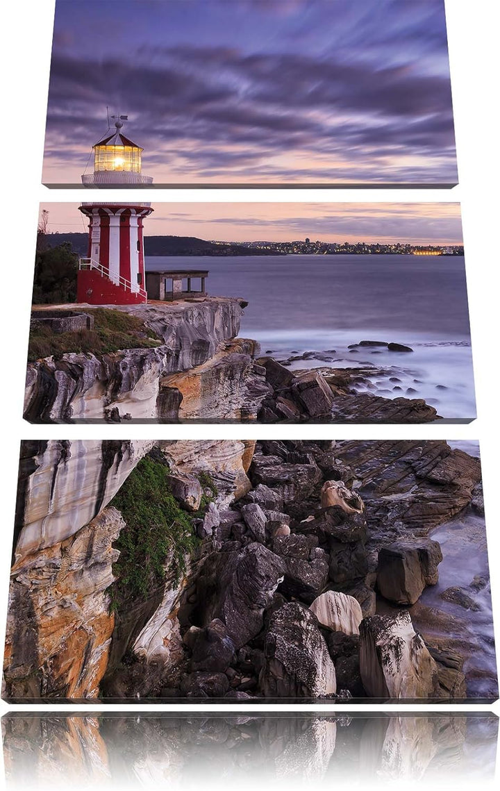 Pixxprint Leuchtturm als Leinwandbild/Grösse: 3 Teilig (120x80) cm/Wandbild/Kunstdruck/fertig bespan
