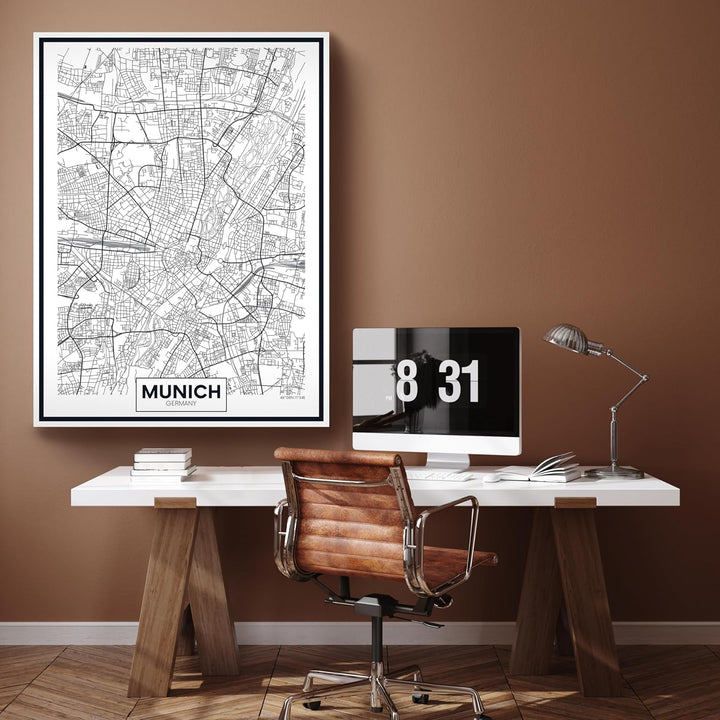 wandmotiv24 Stadt Karte als Leinwandbild, 100x75cm, Hochformat, München, Deutschland, Munich, Plan,