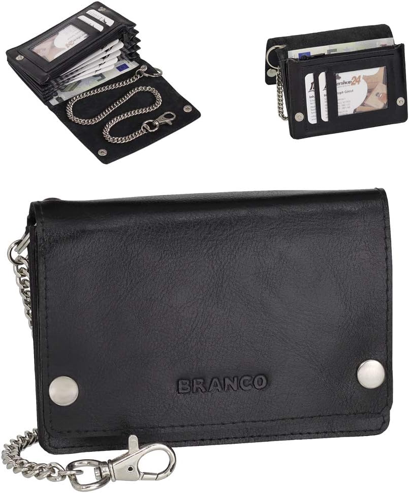 Ledershop24 Luxus Leder Bikerbörse mit Kette Biker Geldbörse Portemonnaie 408 Geldbeutel 13,5 cm Sch