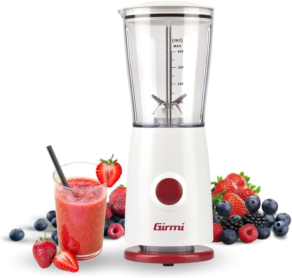 Girmi FR03 Elektrischer Standmixer, 170 W, 4 Klingen aus Edelstahl, 500 ml, Weiss, Weiss