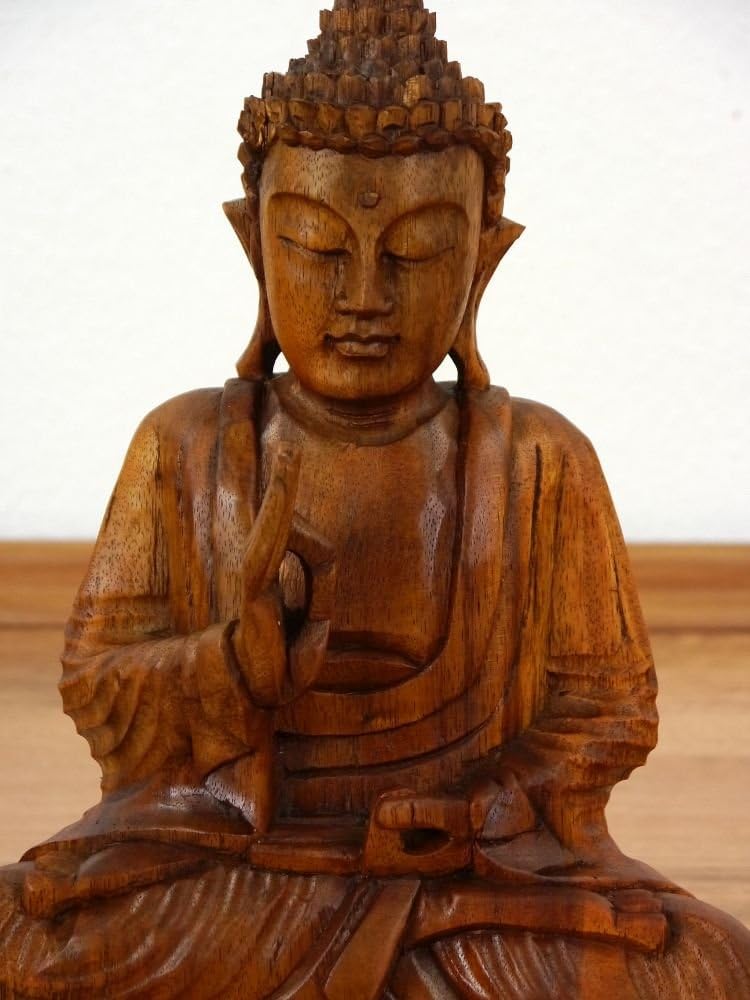 livasia ruheausstrahlender Buddha aus Holz, Skulptur, Buddhismus Statue, Dekofigur, Holzskulptur (kl
