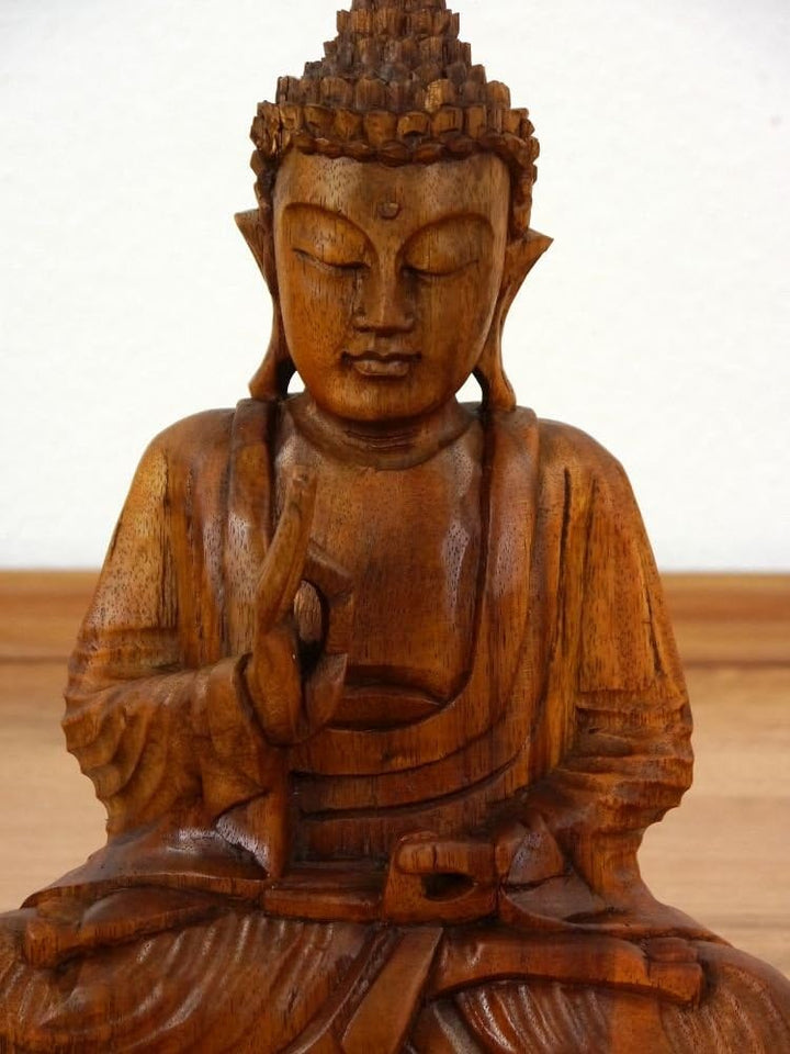 livasia ruheausstrahlender Buddha aus Holz, Skulptur, Buddhismus Statue, Dekofigur, Holzskulptur (kl