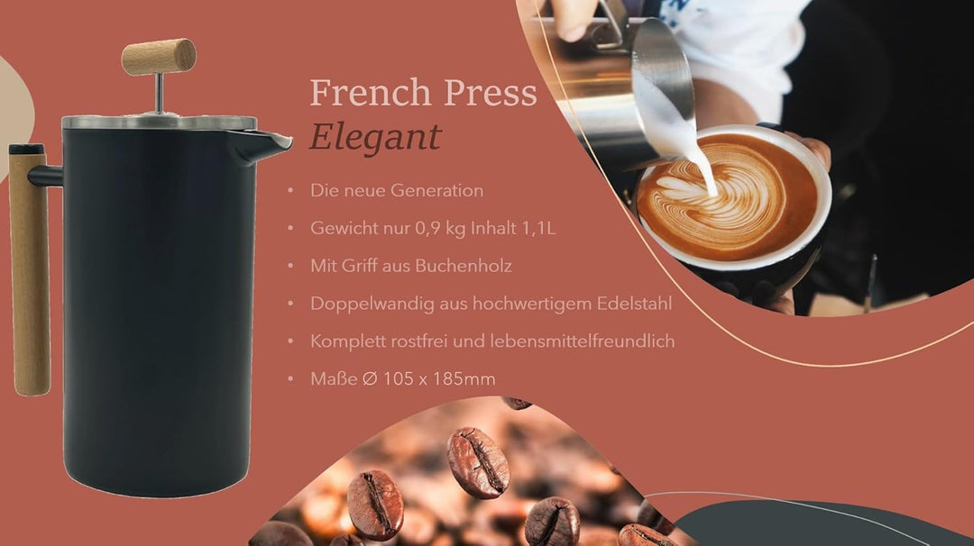 MediMuc Thermo French Press Elegant 1,1L - Geniessen Sie länger heissen Kaffee in stilvoller Eleganz